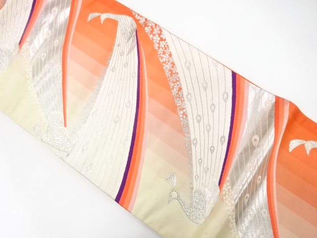 JAPANESE KIMONO / ANTIQUE FUKURO OBI / SILK / WOVEN PEACOCK